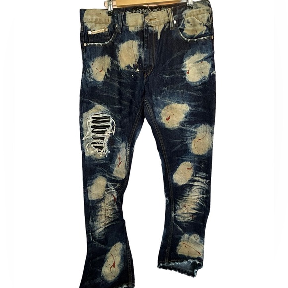 HERITAGE by AMERICA 76 JEANS MEN 36x33 Distressed Cotton Blue Denim Distillery - Picture 2 of 11